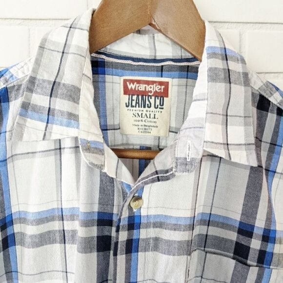 Wrangler Jeans Co Blue Gray Button Up Shirt Men's Small - Picture 2 of 3